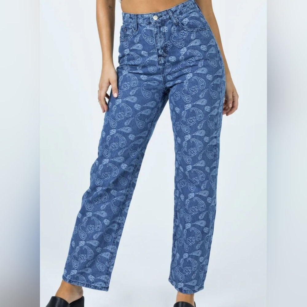 Princess Polly‎ Zyad Blue Paisley Women Denim Jeans Sz 2